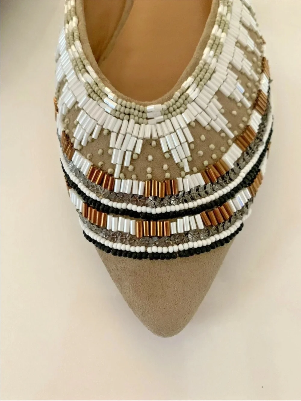 Rebecca Minkoff Stud Leather Slip On Shoes Beige Color 